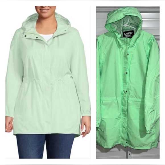 Lands’ End Women's Squall Packable Waterproof Raincoat NWT in Cool Mint (LE001) - Picture 1 of 10
